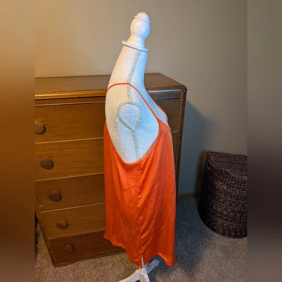 aerie Intimates Women's Satin Sleepwear Dress Adjustable Straps Orange Crush - Picture 9 of 14